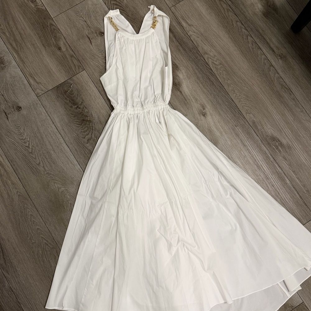 Michael Kors White Maxi Dress with Gold Chain Straps